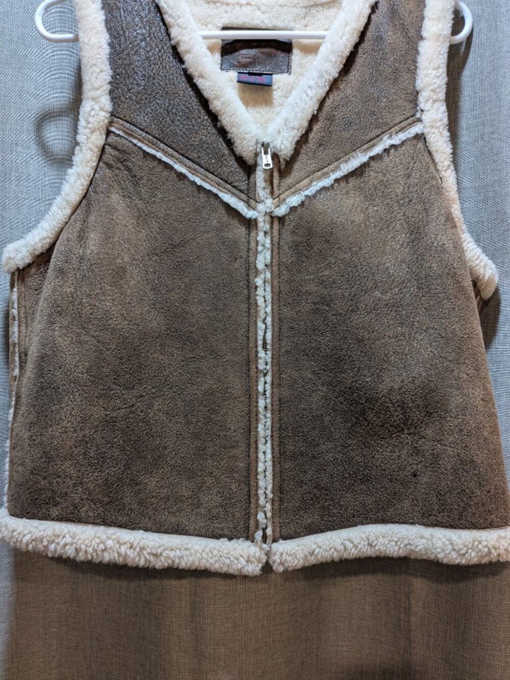 Vintage 1989 Ralph Lauren Shearling Lamb Fur Suede Vest L Brown Full Zip V Neck - Picture 4 of 13